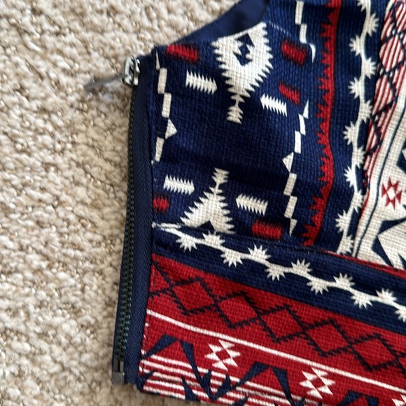 Printed Boho Hippie Aztec Red White Blue Crop Top - Picture 4 of 4